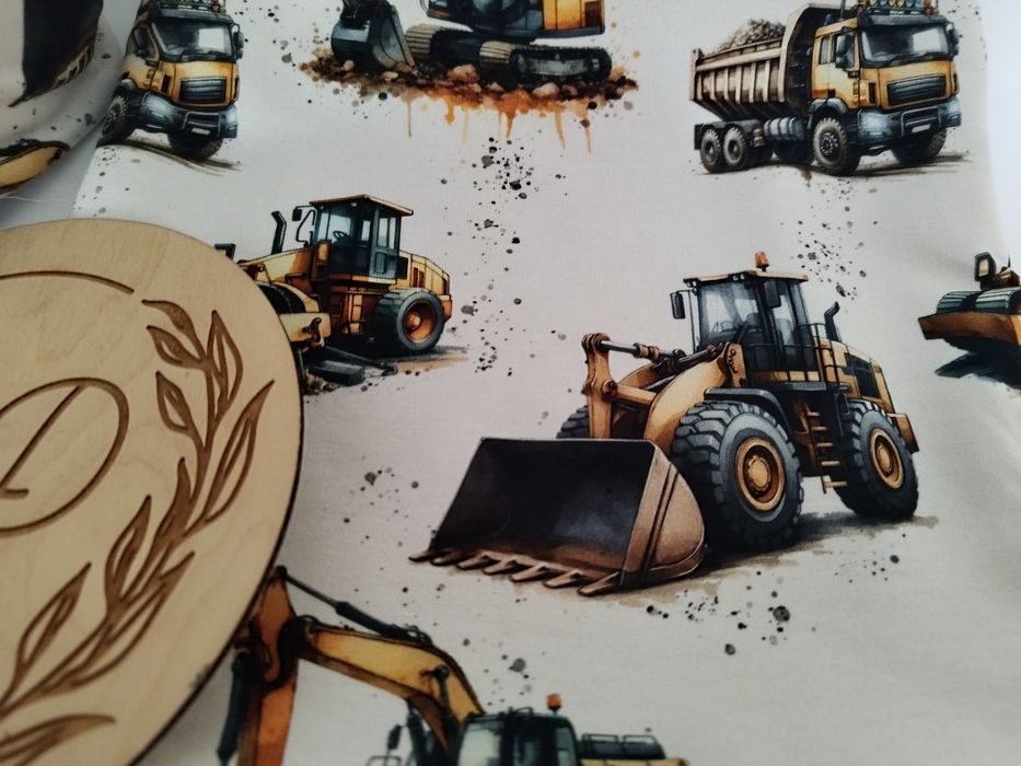 Zestaw komplet czapka komin ocieplany zimowy auta budowlane koparki