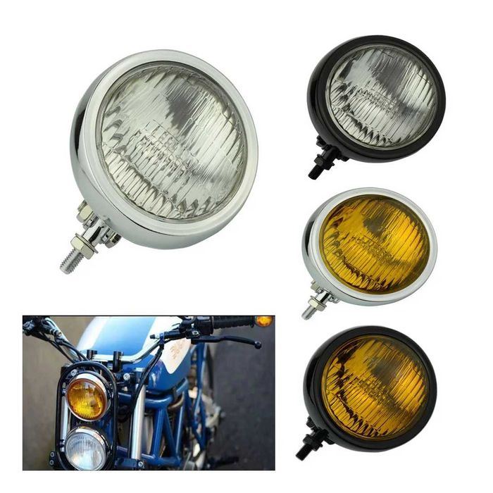 Farol auxiliar universal retro 11,4cm - luz nevoeiro chopper bobber