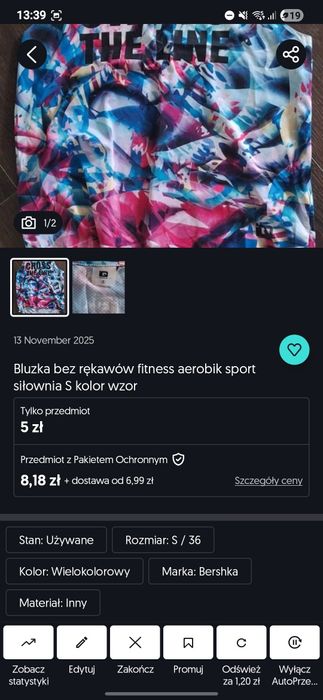 2 bluzki sport fiolet i kolory