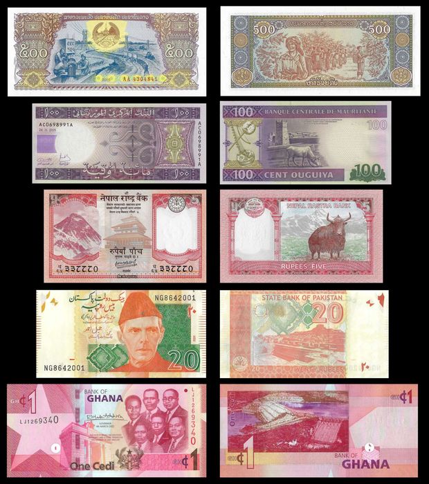 Lote de 25 Notas Mundiais Diferentes - 100% Novas (UNC) L8