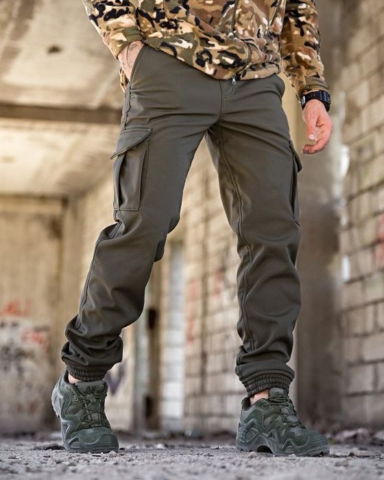 Тактичні Зимові штани-джоггери ХАКІ Олива BANDIT Softshell на ФЛІСІ!