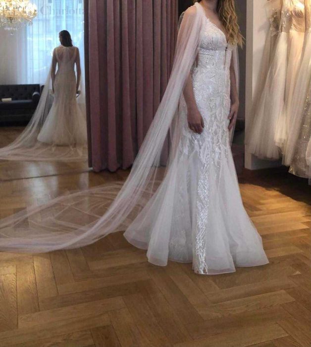 Suknia ślubna rybka Tiffany, S/M, na 176cm wzrostu, kolor ivory