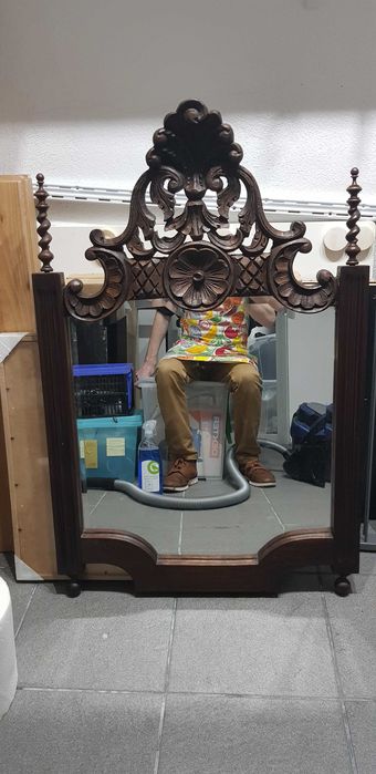 Espelho antigo moldura madeira talhada