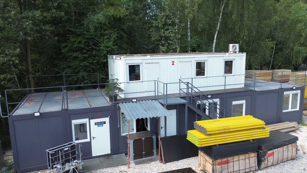 Kontener biurowy 6x18 szary kuchnia toaleta klimatyzacja