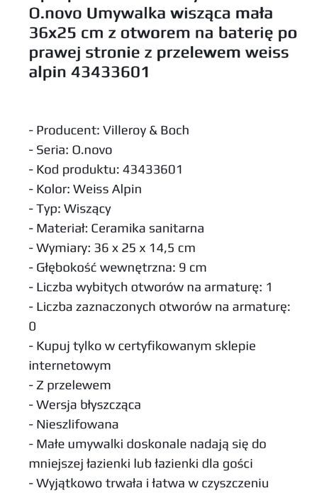 Umywalka Villeroy & Boch wisząca mała