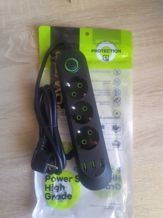 Мережевий фільтр, подовжувач 3-6 розеток, 2 м, 2500 Вт, Сетевой фильтр