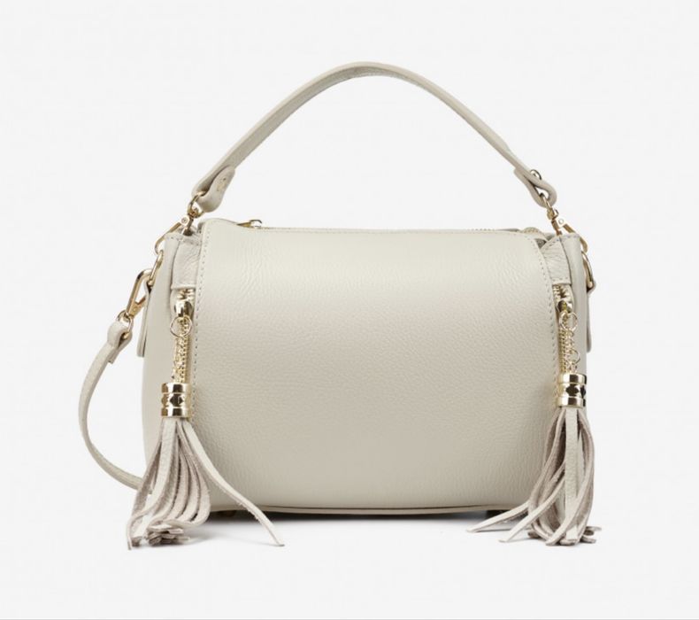 Сумка шкіряна біла бежева чорна Італія Мягкая сумка кожаная через плеч