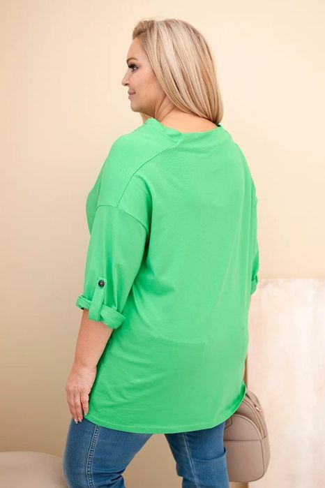 Bluzka damska PLUS SIZE bawełniana z dekoltem wodnym jasnozielona