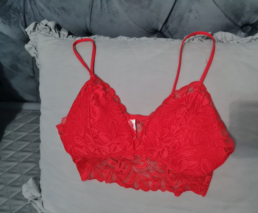 Bluzka Top Koronkowy Czerwony Primark 36