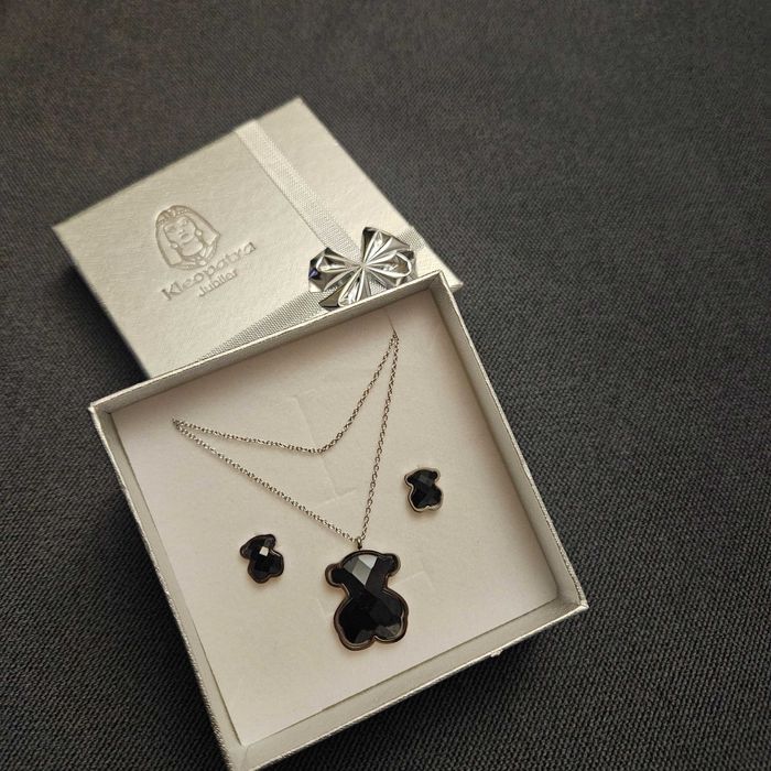 Tous komplet zestaw naszyjnik kolczyki onyks stal