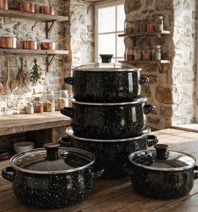 Garnki Kuchenn Emaliowane Naczynia do Kuchni na Indukcję Gaz Nowe