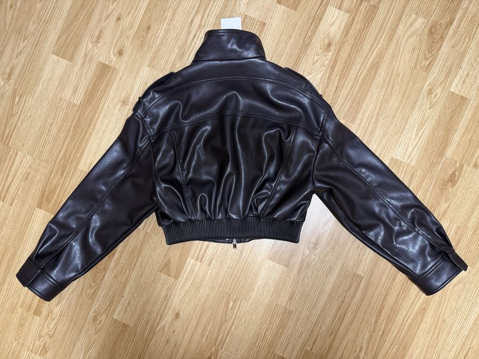 ZARA куртка-жакет коричневая с эффектом кожи, размер M