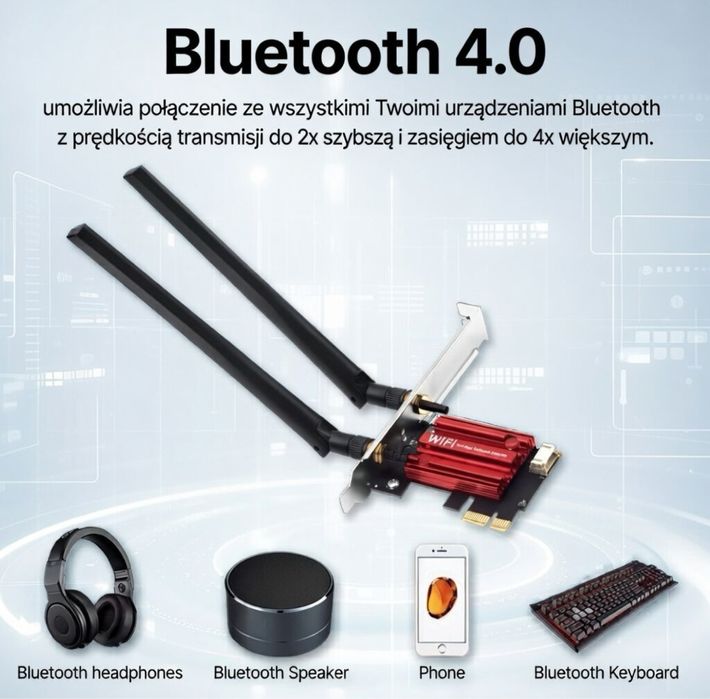 Karta WiFi PCI-E AC1200 + Bluetooth | Windows 10/11 | 2 anteny