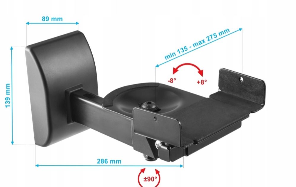 Uchwyt na Głośnik Ścienny Uniwersalny 2szt. do kolumn satelit regulowa