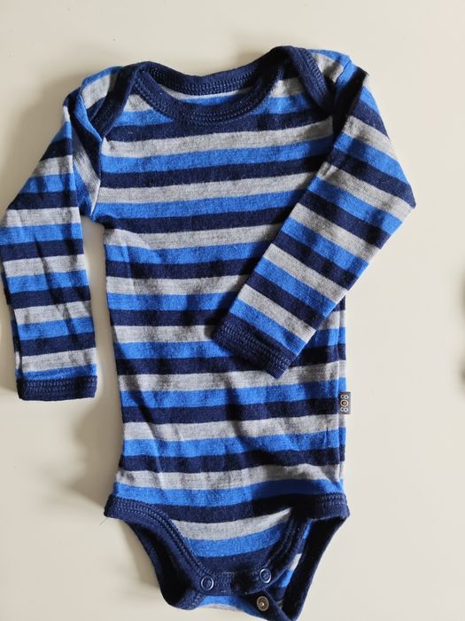 8O8 62 wełniane body w szaroniebiesko-granatowe paski 100% merino wool