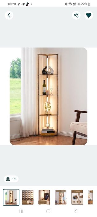 Торшер EDISHINE з дерев'яною полицею, LED-підсвіткою