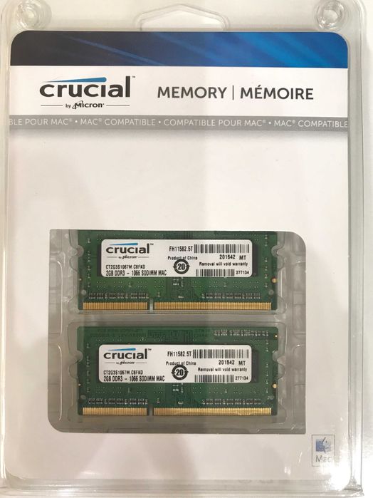 NOWA Pamięć RAM 4GB 2X2GB Crucial DDR3 1066 SODIMM kompatybilna z MAC