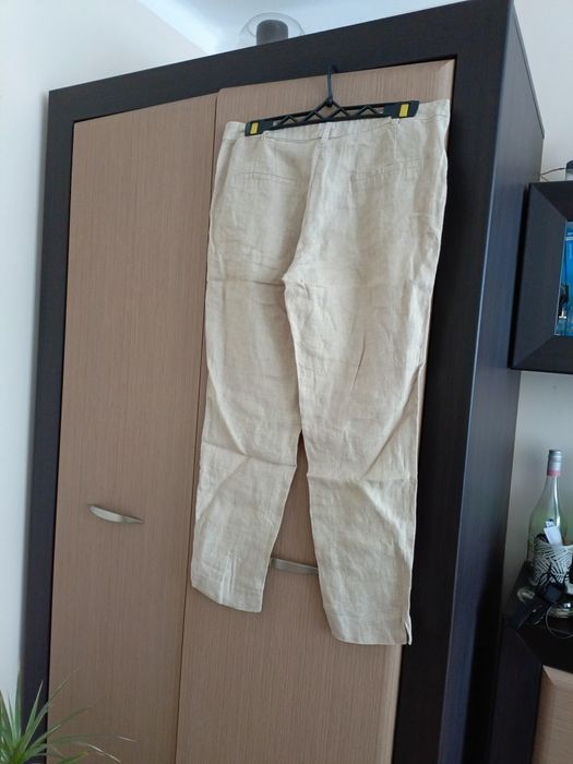 Lniane spodnie Zara Basic 100% len beżowe rozmiar L