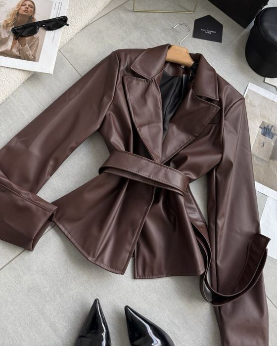 Шкіряний жіночий тренч/ жіночий тренч/ тренч на весну