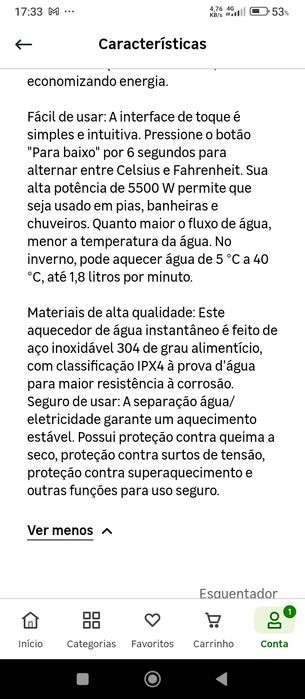 Mini aquecedor de água elétrico