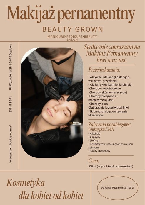 Makijaż pernamentny brwi lub ust z dojazdem do domu