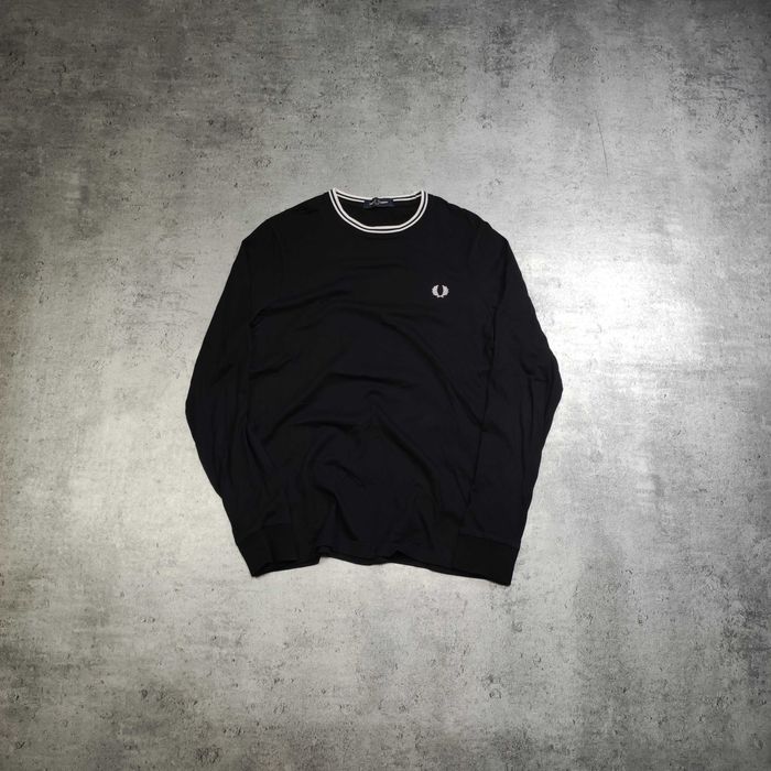 MĘSKA Koszulka Długi Rękaw Bluzka Czarna Kołnierzyk Bawełna Fred Perry