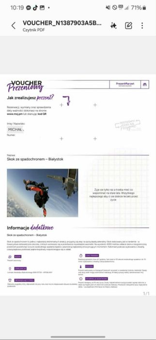 Voucher na skok ze spadochronem - Prezent Marzeń