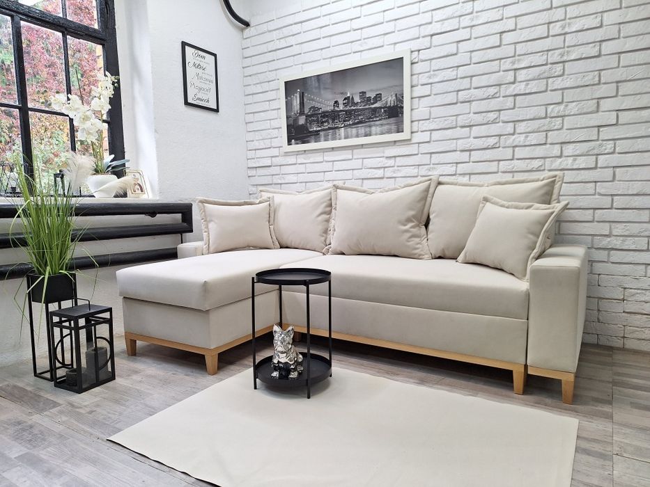 Narożnik Tokio sprężyny welur drewno