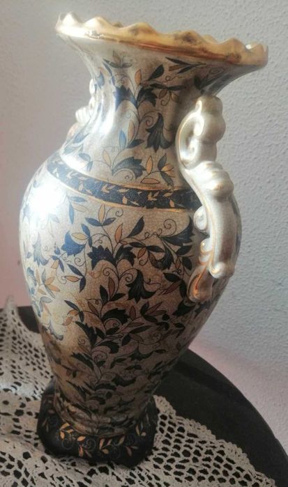 Antiga Jarra/ânfora em porcelana azul prússia e dourado