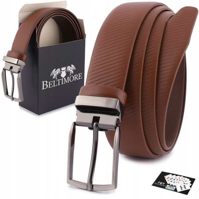 Pasek męski skórzany premium 3,5 cm casualowy brązowy skóra lico 145