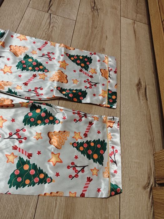 Świąteczny komplet piżam dwuczęściowy satynowy nowy damski