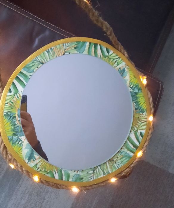Lustro handmade, złoto, liście, światełka