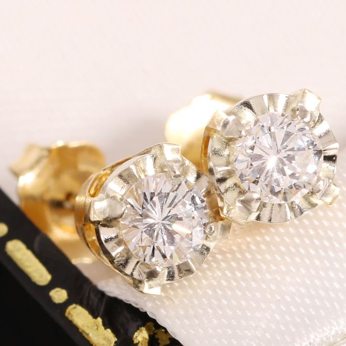 Złote kolczyki z brylantami 0.55ct iluzja 14K