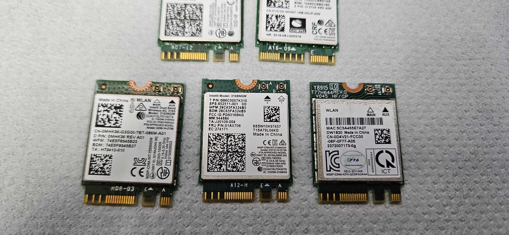 Karty WIFI do laptopów i nie tylko, wszystkie 100% sprawne. Killer 1650, Intel AX201NGW..