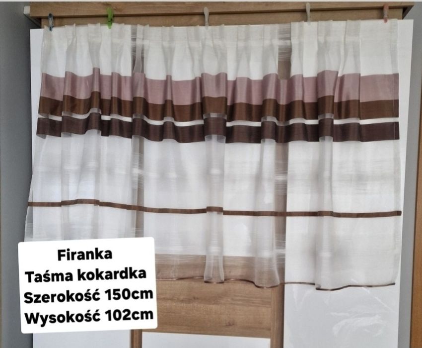 Firanka tiul braz, bez, bialy, wym 150x102 taśma kokardka, bardzo dobr