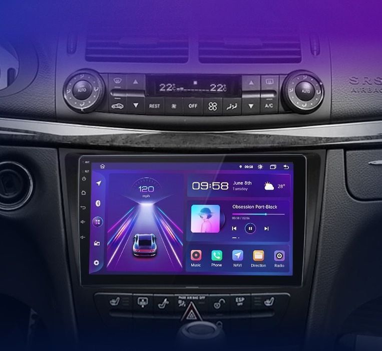 Mercedes E W211 2002–2010 – Radio Android 15 9" CarPlay Android Auto 2GB/32GB GPS Nawigacja Stacja Multimedialna WiFi Bluetooth PL