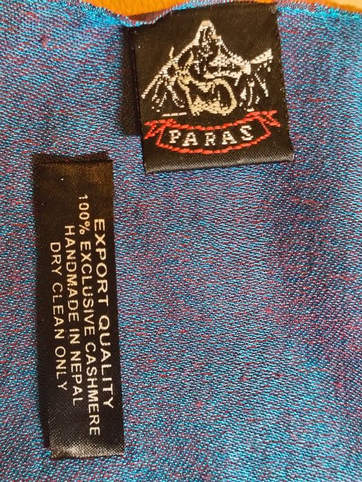 PARAS luksusowy szal 100% KASZMIR chusta Nepal kameleon dwustronny fiolet