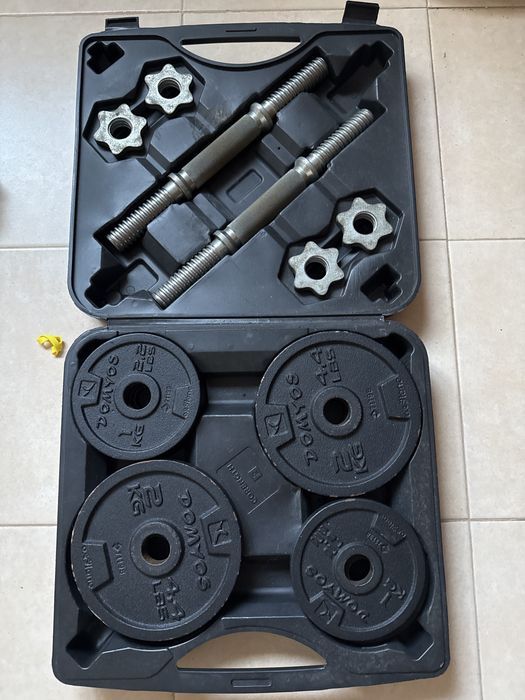 Conjunto Barras paralelas + halteres ajustaveis 20kg