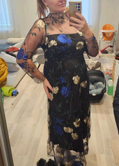Nowa Elegancka Sukienka Z Siateczki W Kwiaty 3D Ro. XXL/44/16