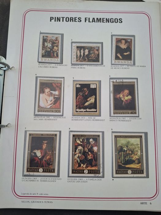Coleção temática de Selos - Pintores de todo o mundo II, Pintores Alemães,  Pintores Italianos I e II, Pintores Flamengos e Arte - total de  51 selos