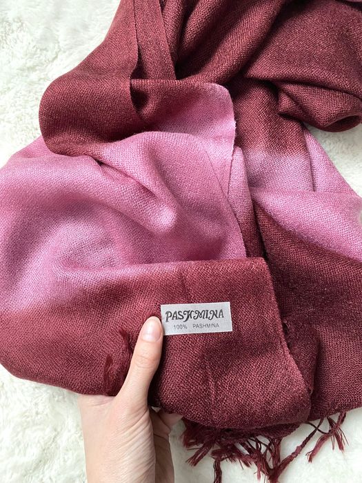 pashmina kaszmirowy szal chusta bordowa różowa kaszmir