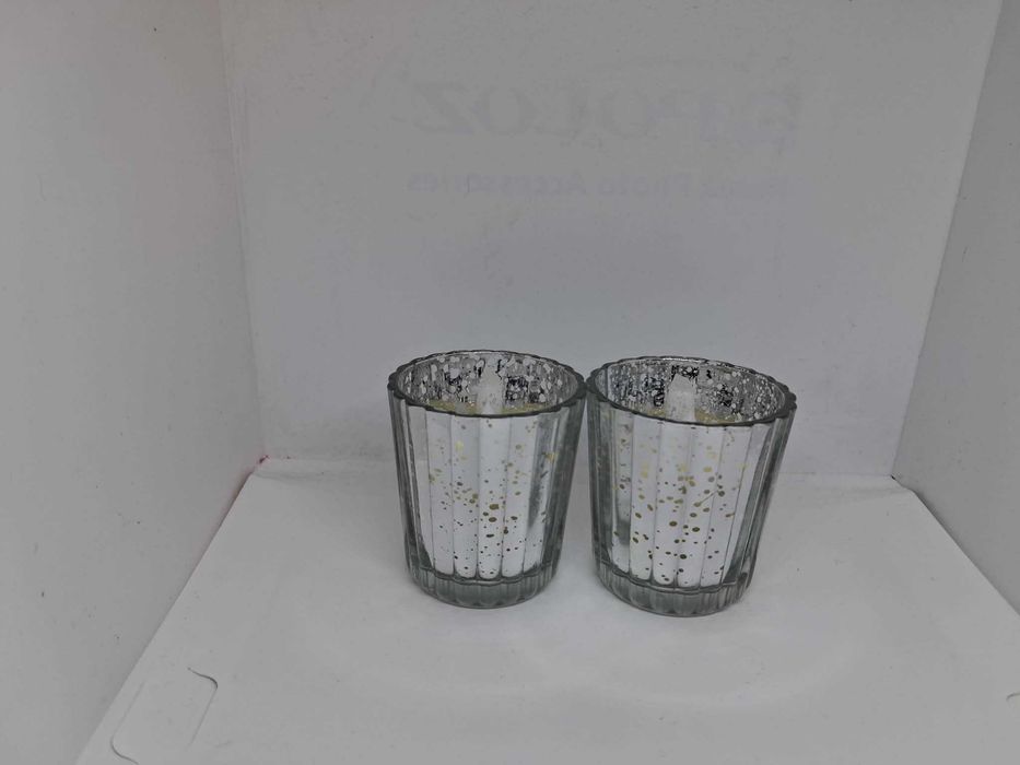 Świeczniki szklane na tealight,  srebrne, szklane