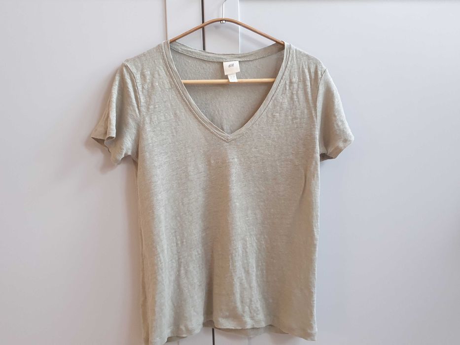 Bluzka koszulka t-shirt zieleń khaki H&M 34 36 38