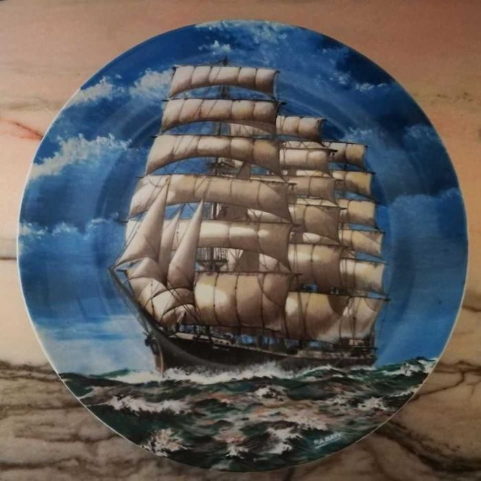 Pratos decorativos 6 barcos Veleiros porcelana Quinta Nova