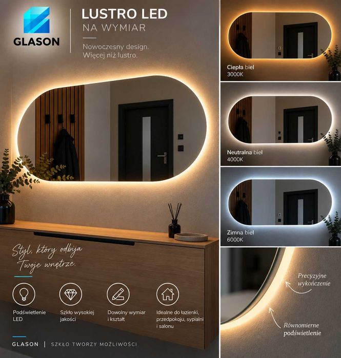 Lustro LED - 900 x 500 x 4 mm