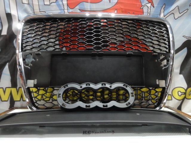 Grelha frontal Audi A6 C6 04-11 com aro cromado RS LOOK com suporte para símbolo