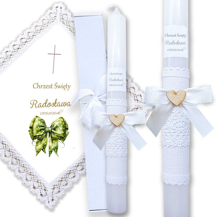 Szatka i Świeca do Chrztu Świętego Personalizacja imię data