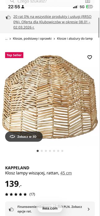 KAPPELAND Klosz lampy wiszącej, rattan, 45 cm