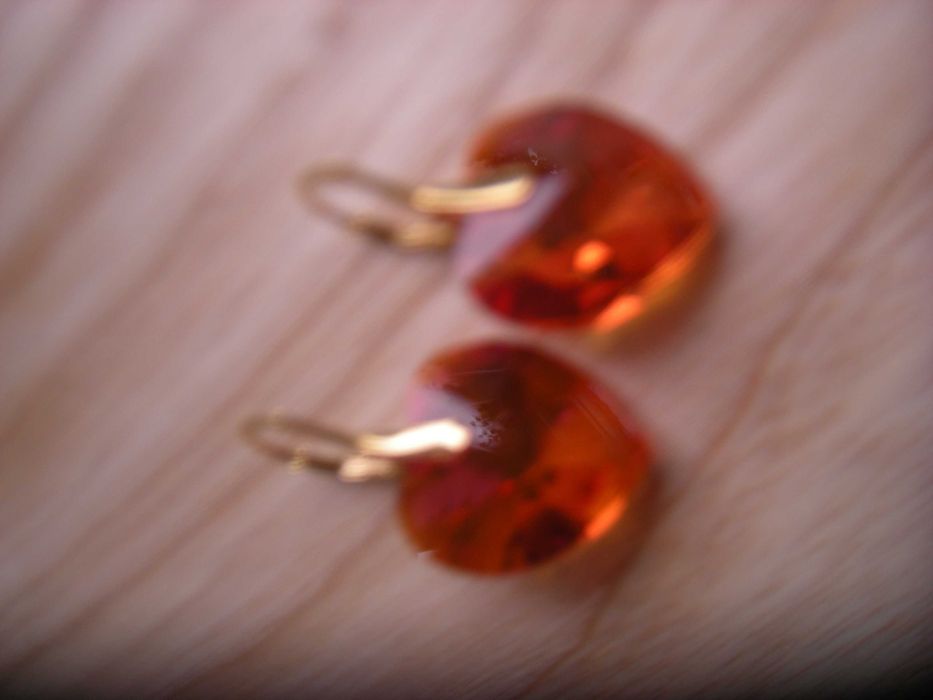 kolczyki kryształy serca 18mm złote pomarańczowe błękitne Swarovski