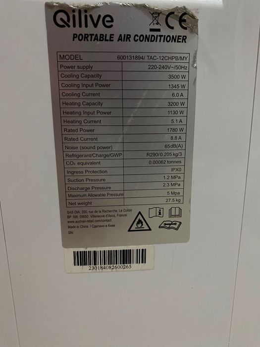 Ar Condicionado Portátil Qilive 12.000 BTU – Frio/Quente – Excelente Estado